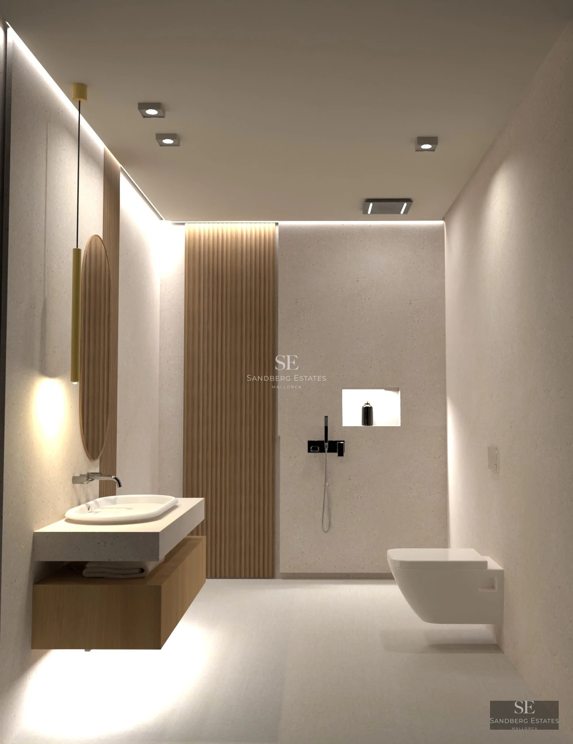 Spacious terrace with infinity pool and sea view. Modern design with elegant furniture and lush vegetation.