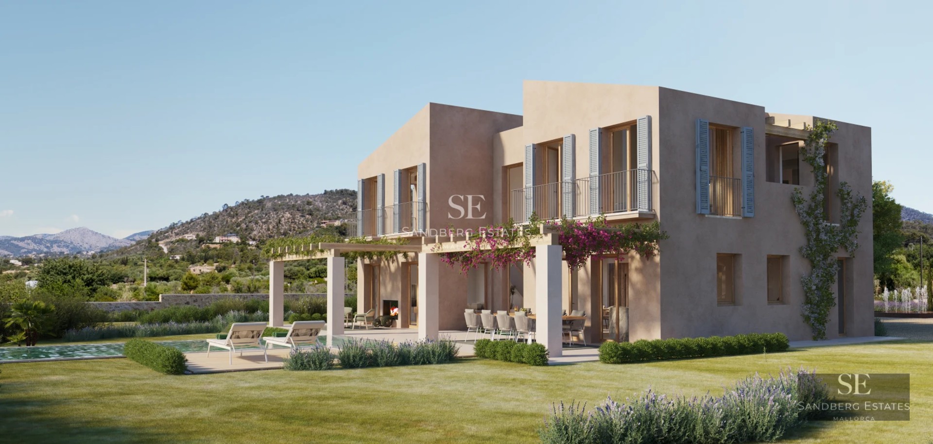 Spacious living room with panoramic windows, designer sofa and sea views. Natural lighting, elegant and modern.