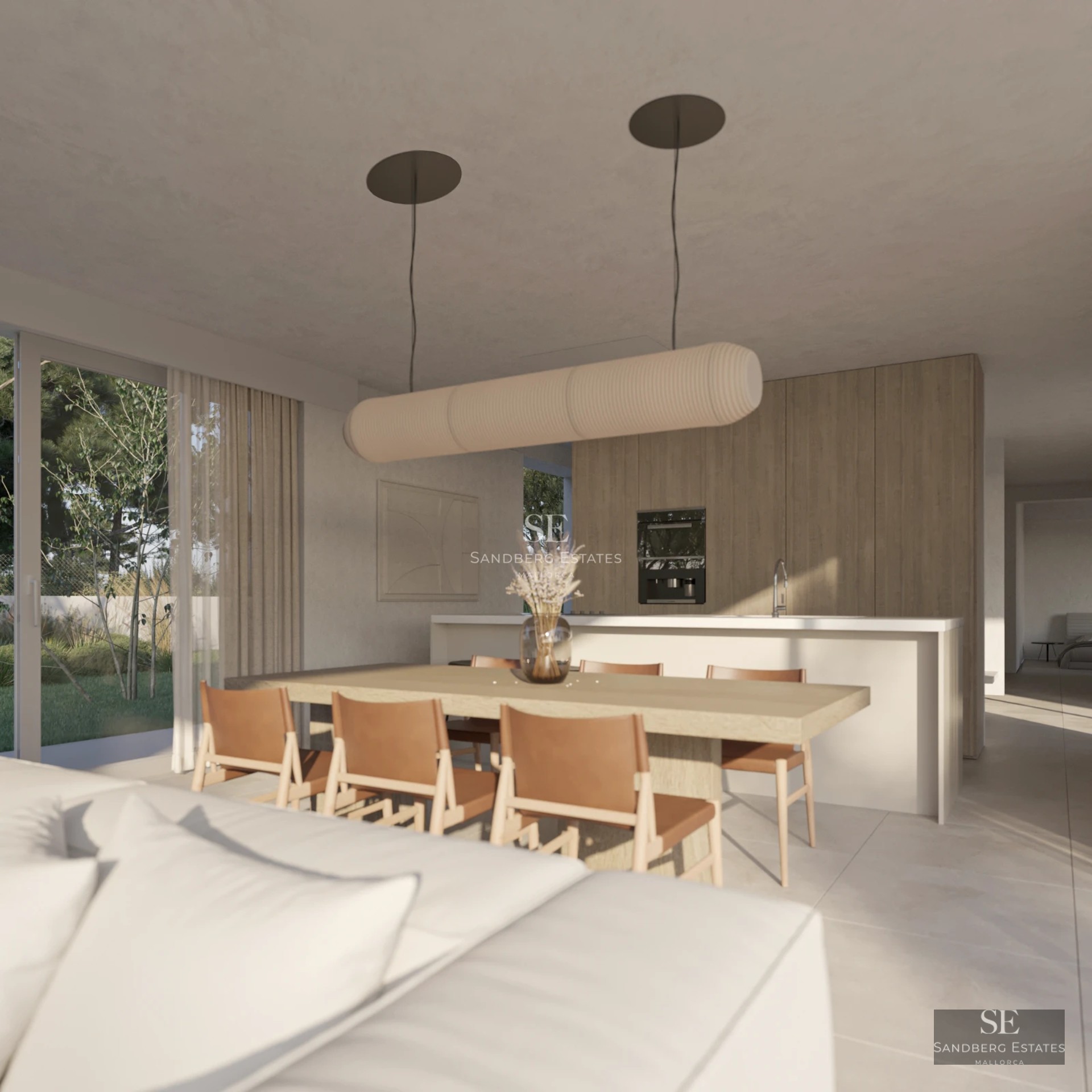 Exterior view of a modern villa with infinity pool, landscaped garden, and contemporary architectural design.