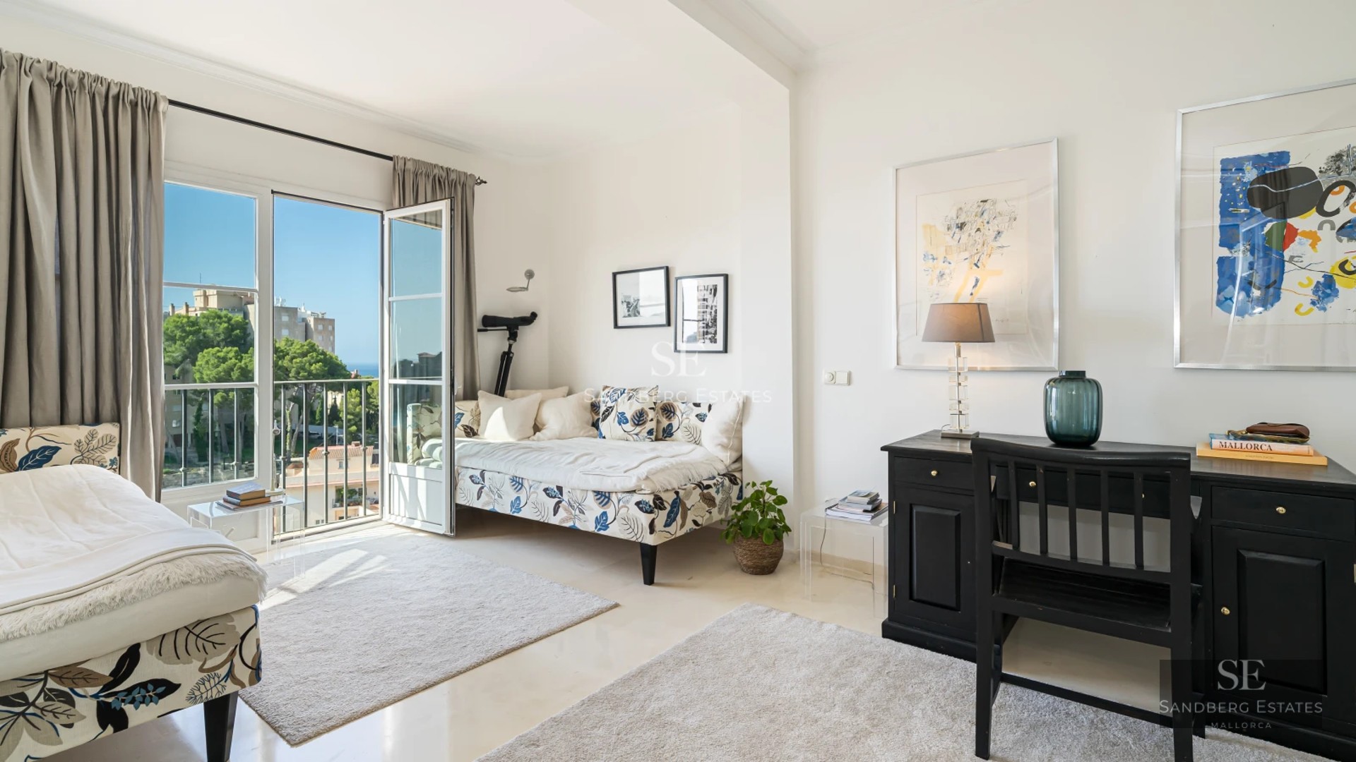 Exterior view of a modern villa with an infinity pool, lush garden, and minimalist architecture. Ambient lighting.