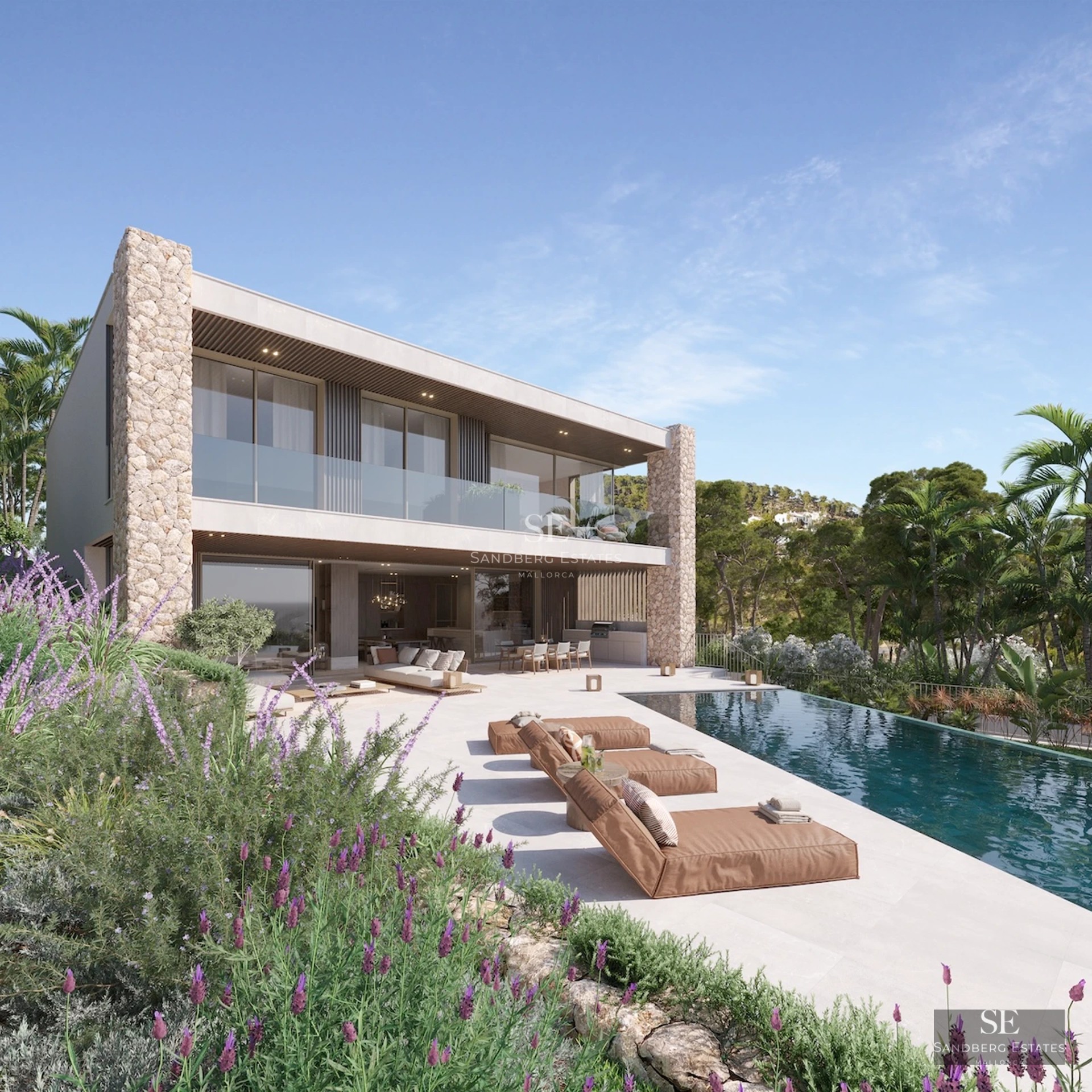 Expansive terrace with infinity pool and panoramic sea views. Modern design, elegant outdoor furniture.