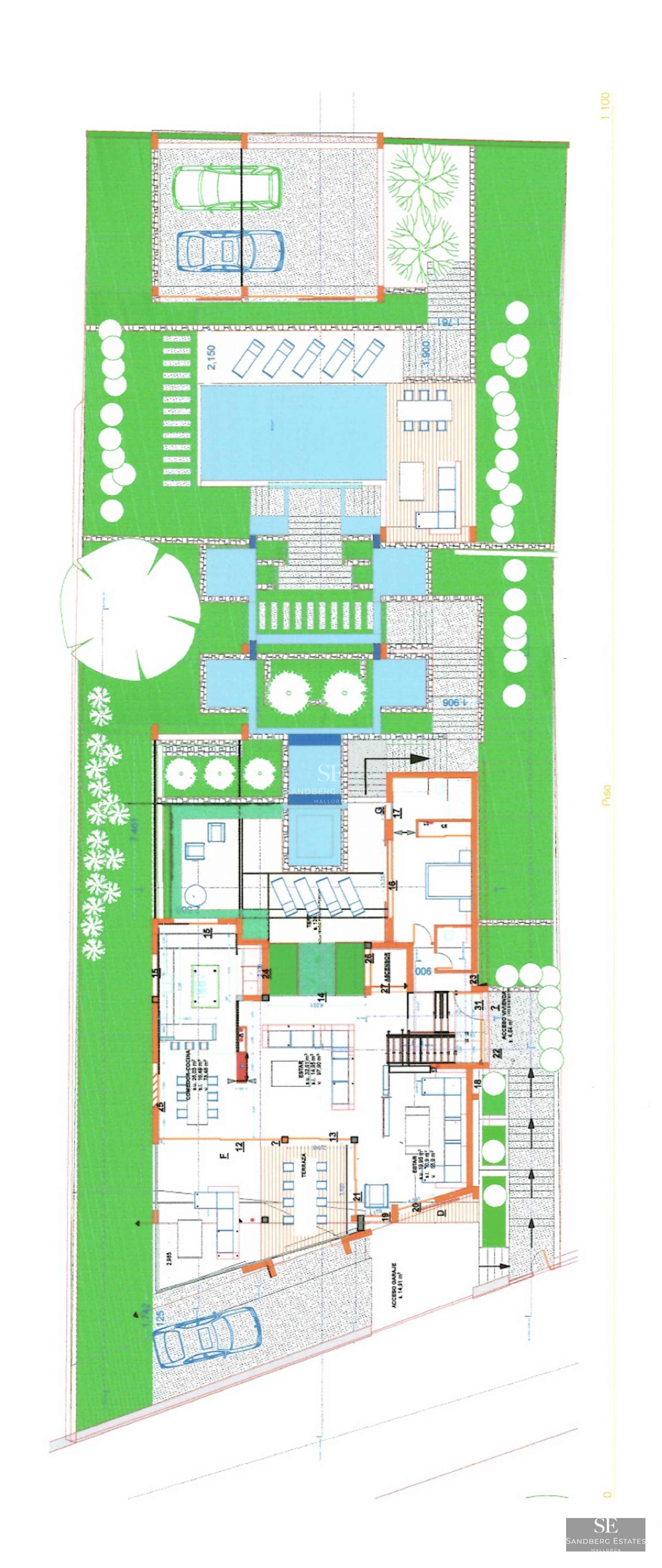 Exterior view of a modern villa with an infinity pool, expansive terraces, and lush greenery. Avant-garde architectural design.