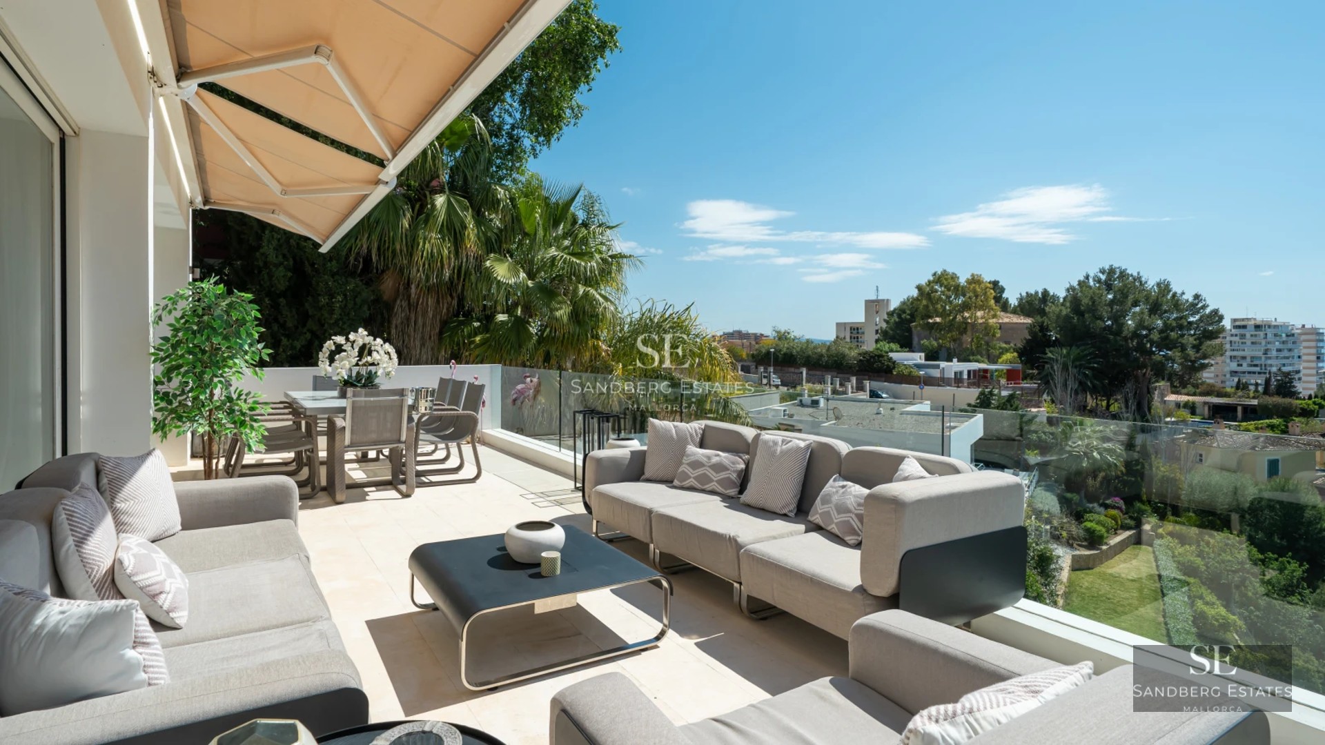 Exterior view of modern house with reflective pool & lush greenery. Minimalist elegant design featuring expansive windows.