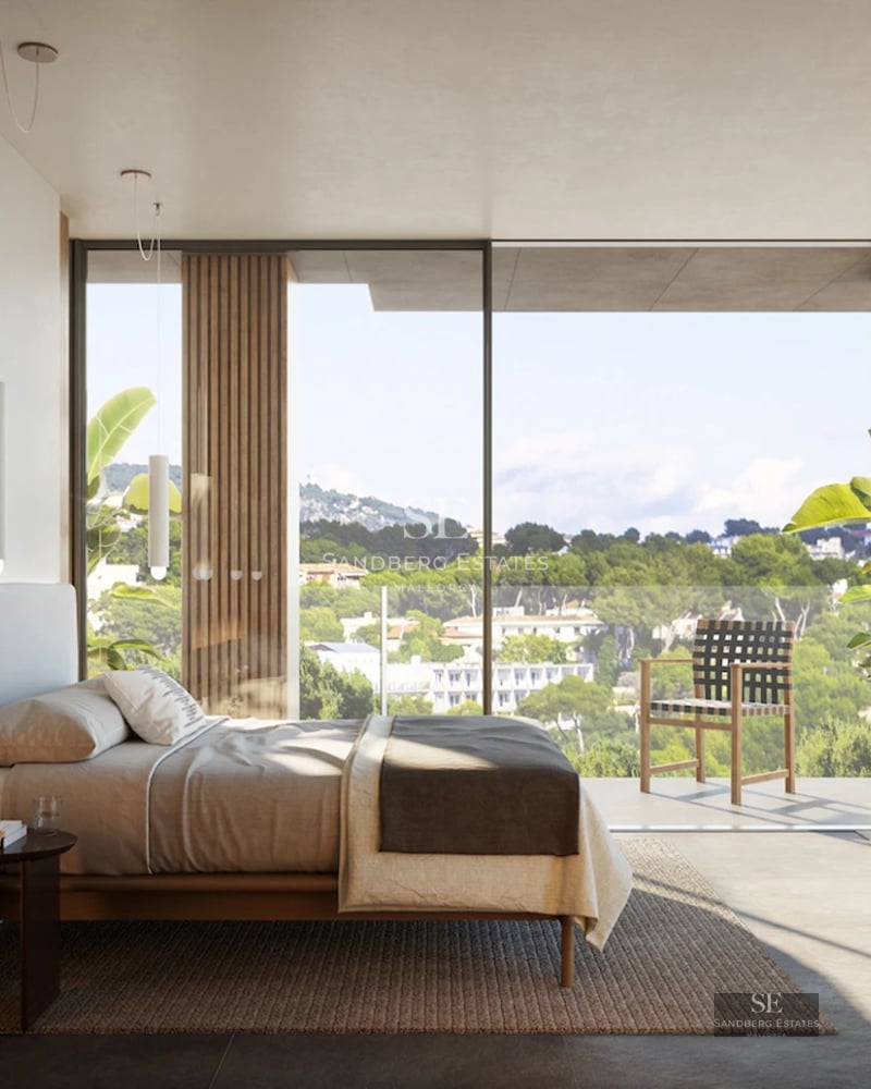 Spacious balcony with a sea view. Modern design with wooden floors and elegant furniture. Abundance of natural lighting.