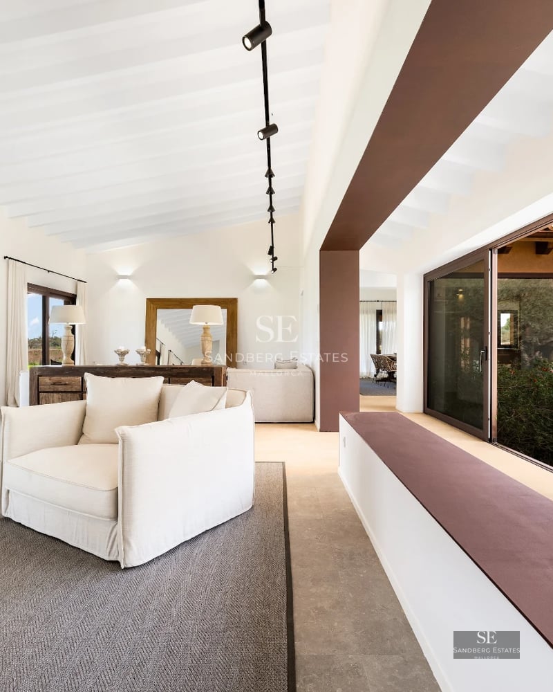 Spacious terrace with pool, sun loungers, and panoramic views. Modern architecture, natural lighting, and minimalist design.