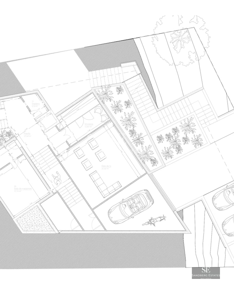 Exterior view of a modern villa with pool, lush garden, and large windows capturing natural light.