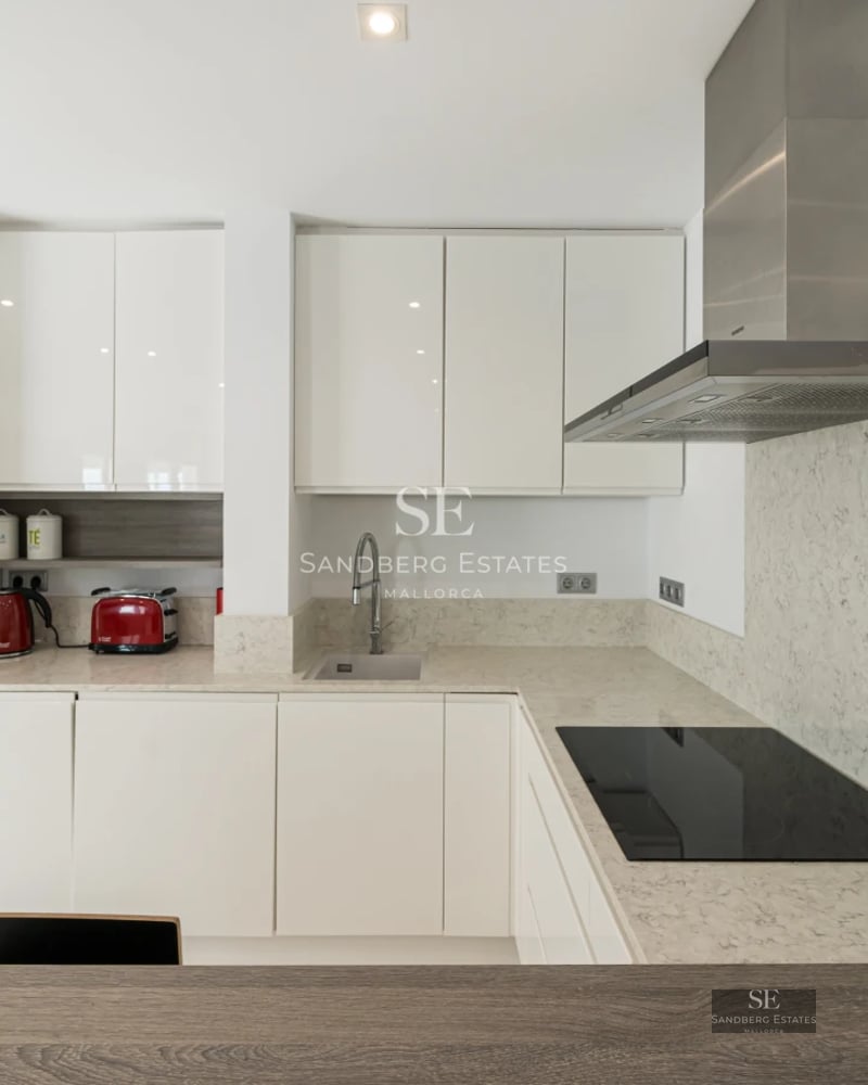 Panoramic view of a modern villa with pool, lush garden, and expansive terraces. Minimalist design and high-end finishes.