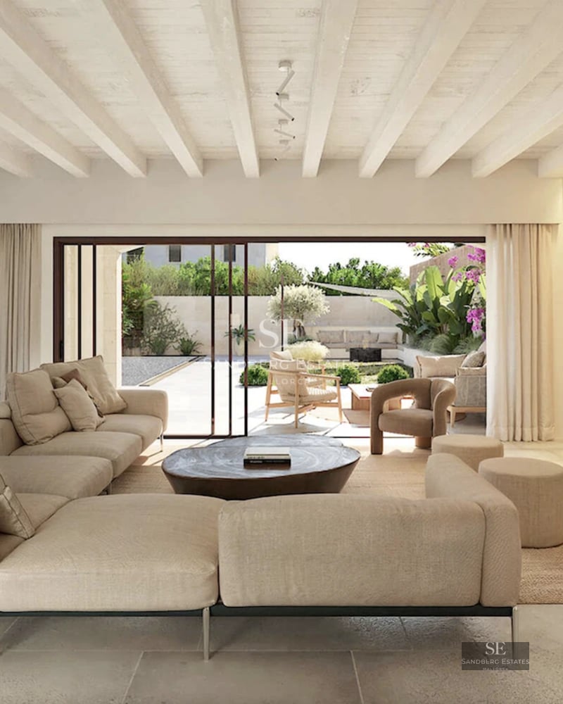 Expansive terrace with infinity pool, modern loungers, panoramic views. Minimalist and elegant design. Natural lighting.