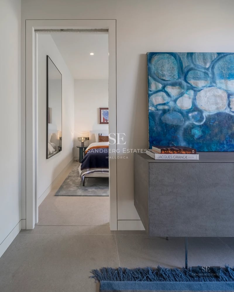 Exterior view of modern villa with pool, lush gardens, expansive terraces, and minimalist architectural design. Natural lighting.