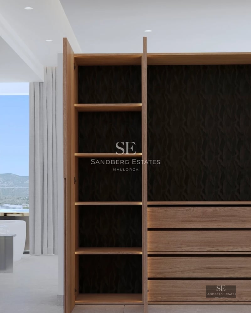 Exterior of a modern villa with pool, sun loungers, and manicured garden. Minimalist architecture, clean lines, and large glass windows.