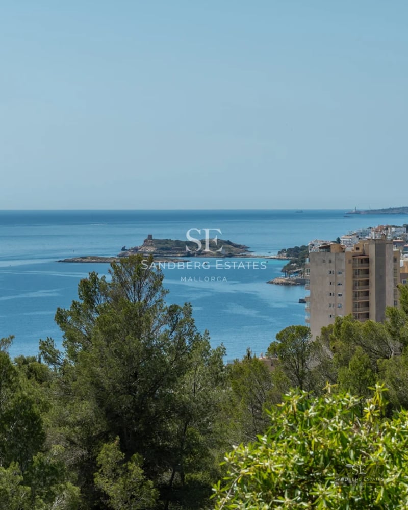 Exterior of a modern villa with an infinity pool, lush garden, and spacious terraces. Minimalist architecture with large windows.