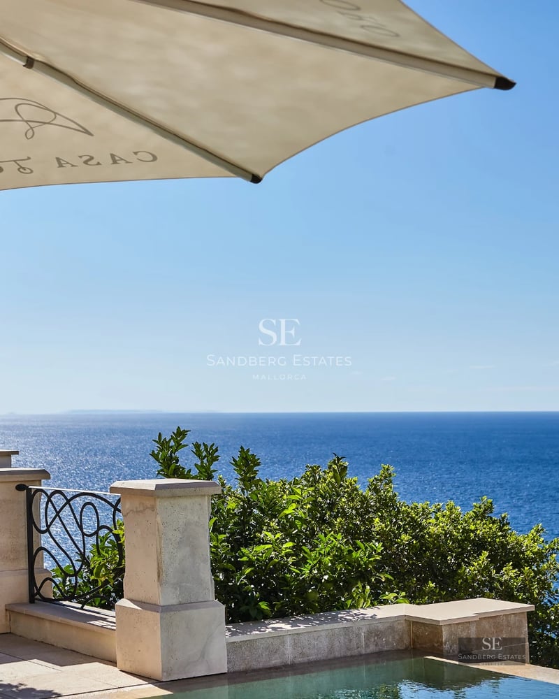 Exterior of a modern villa with infinity pool, large terraces, and panoramic sea views. Sleek and minimalist design.