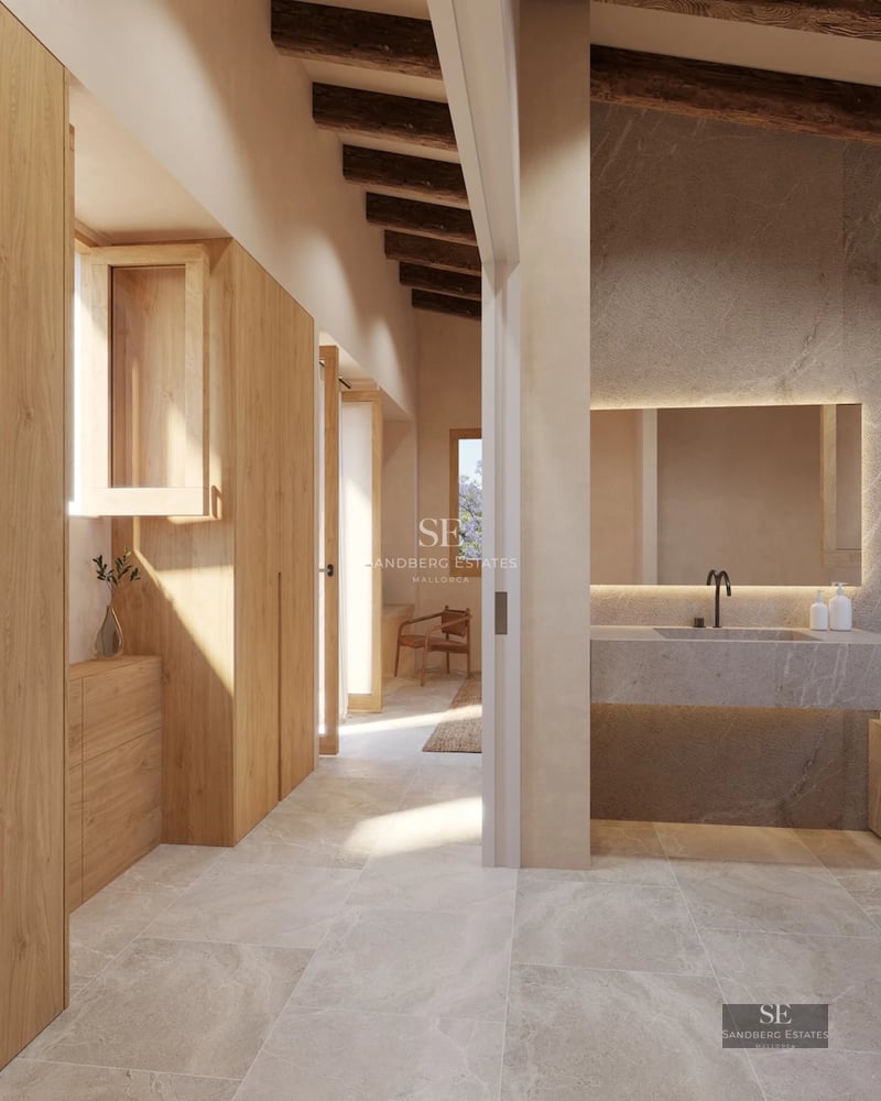 Spacious terrace with sea views, modern and elegant furniture, perfect for outdoor relaxation. Minimalist architectural design.