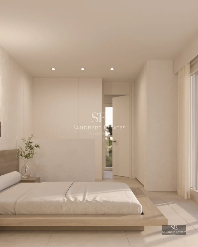 Exterior view of a modern villa featuring a pool, lush garden, and minimalist architecture. Warm lighting and elegant design.