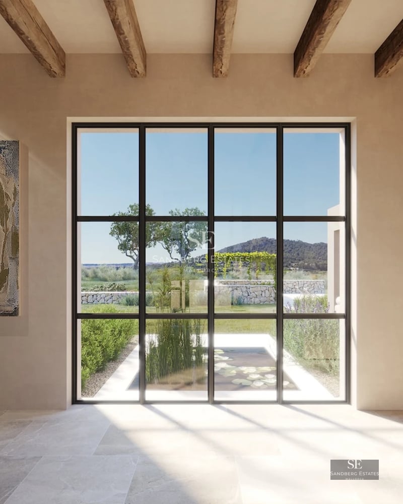 View of a luxurious pool with modern design, surrounded by lush greenery and stunning architecture.