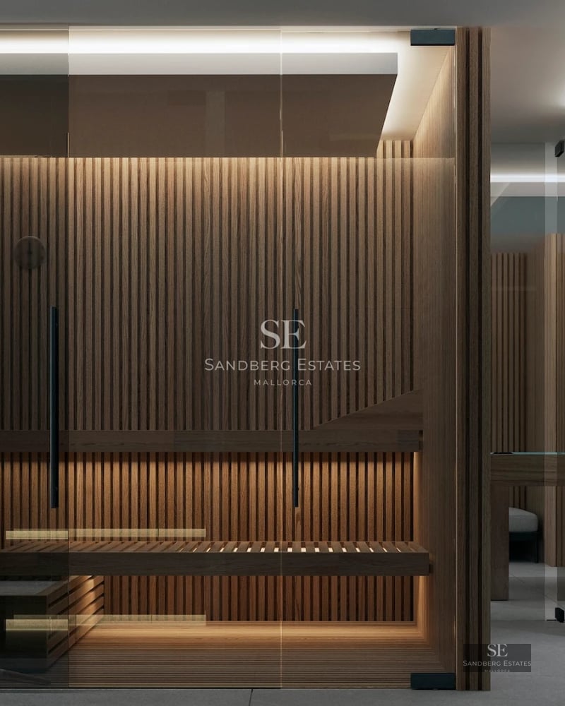 Exterior view of a modern villa with pool, expansive terraces, and lush gardens. Minimalist architecture, ambient lighting.