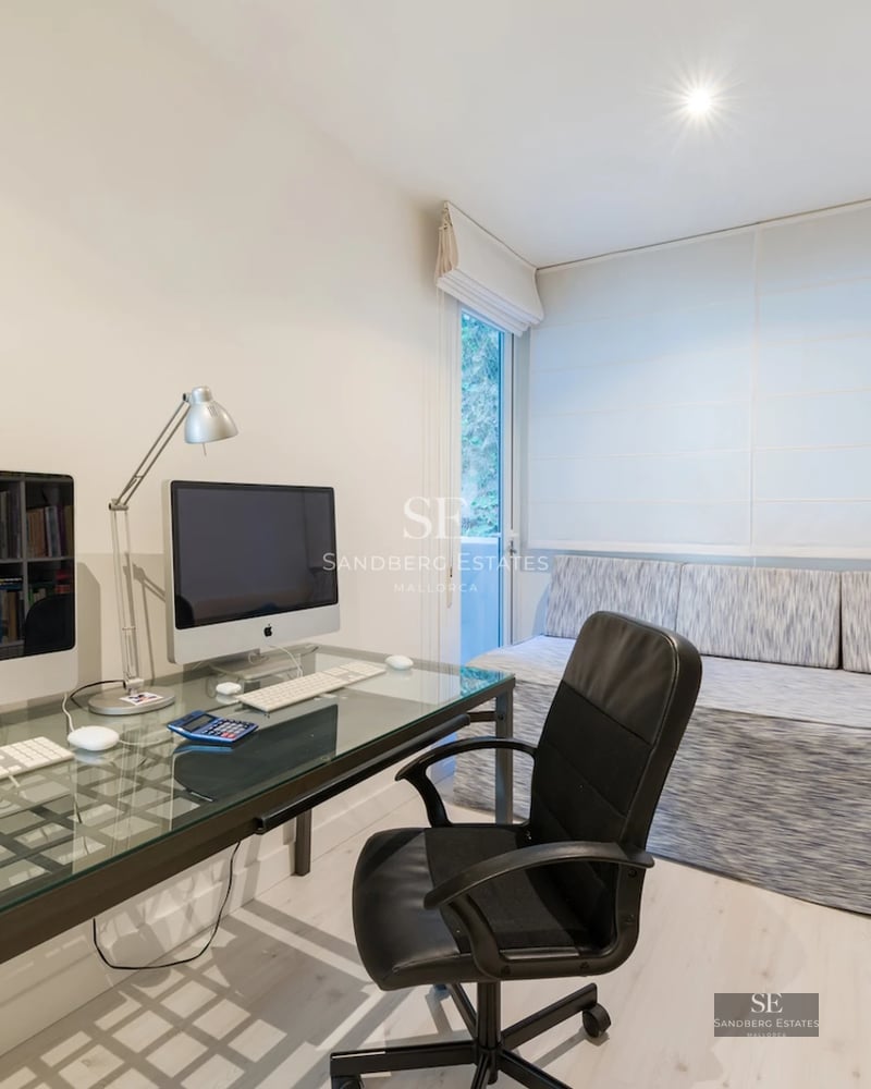 Expansive terrace with infinity pool, sun loungers, and panoramic views. Modern design with clean lines and natural materials.