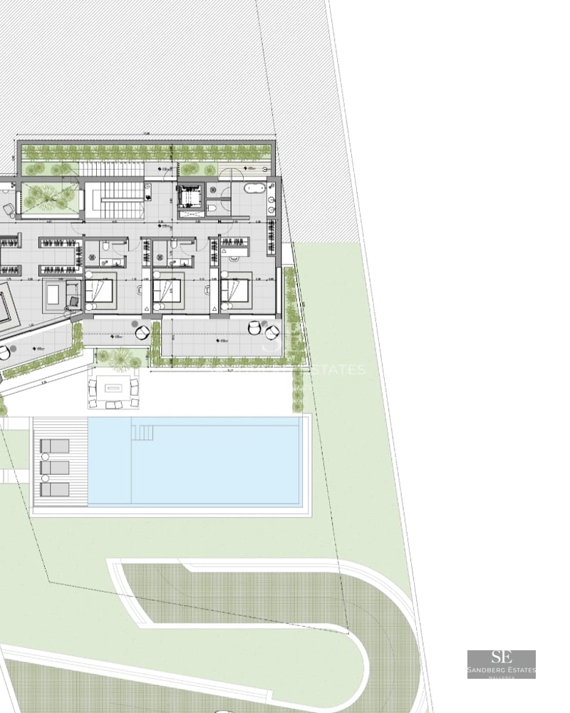 Spacious balcony with stunning views. Modern design with glass railing and wood flooring. Ideal space to relax and enjoy the surroundings.