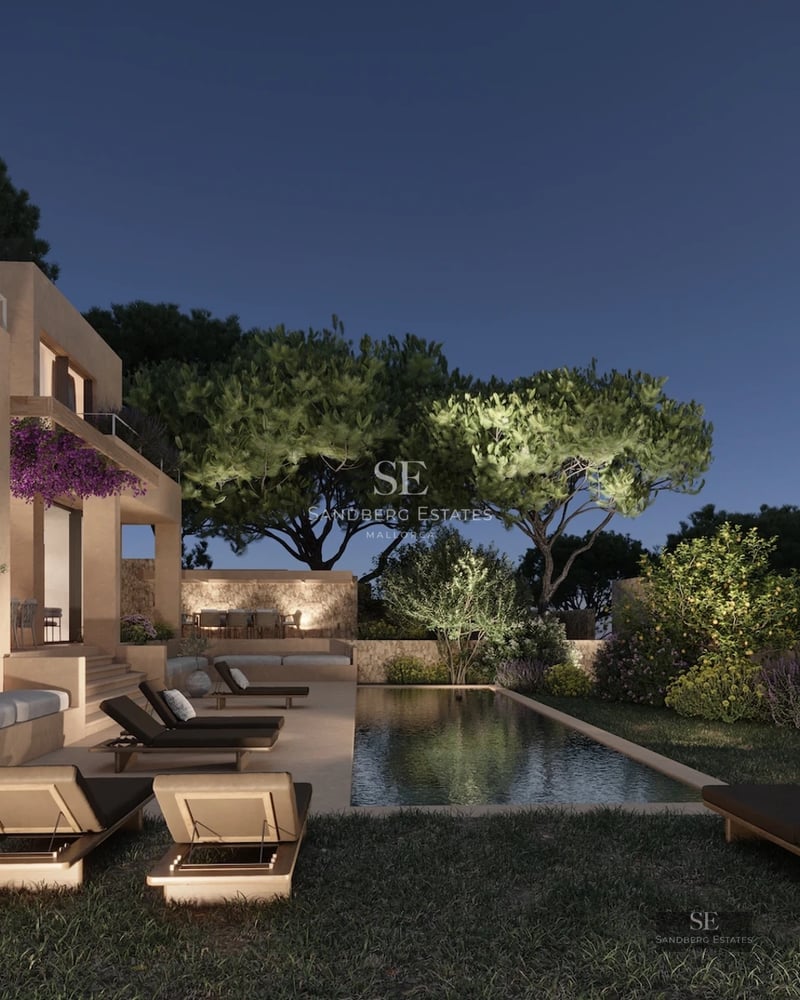 Spacious terrace with an infinity pool and panoramic sea views. Modern design with elegant furniture and minimalist architecture.