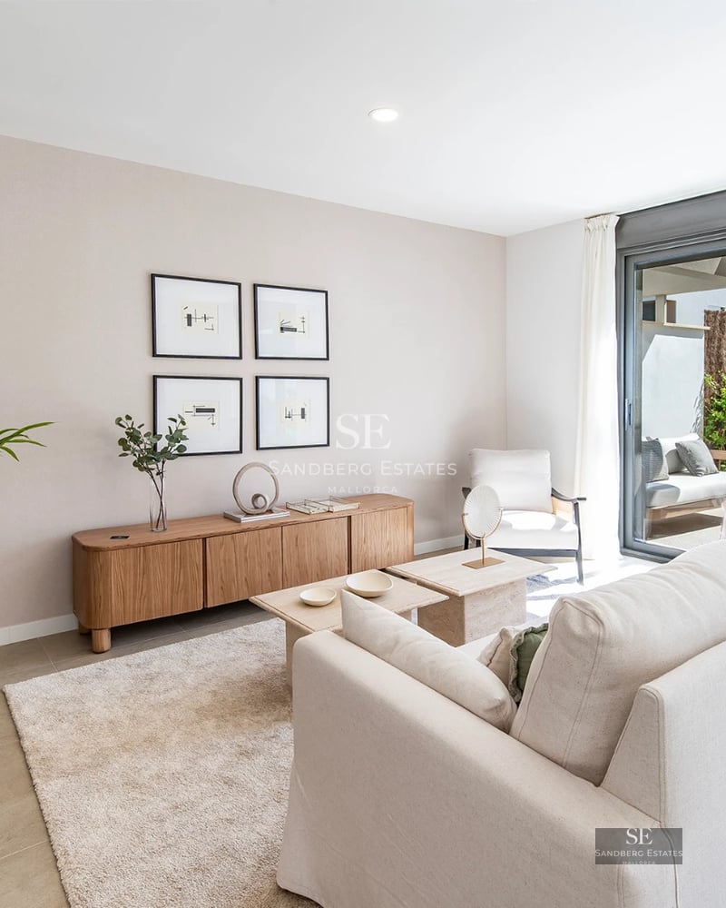 Panoramic view of a modern villa featuring a pool, lush garden, and expansive windows maximizing natural light.