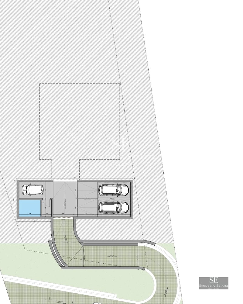 Exterior view of a modern villa with an infinity pool, lush garden, and expansive terraces. Sleek architectural design.