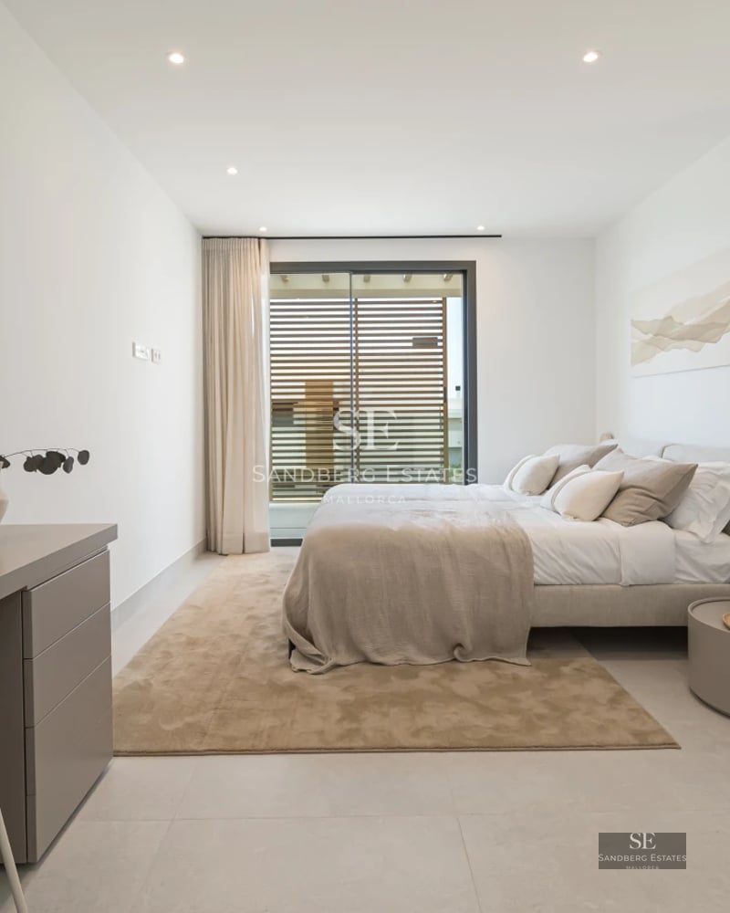 Exterior view of a modern villa with pool, spacious terraces, panoramic windows, and lush landscaping. Minimalist and elegant design.