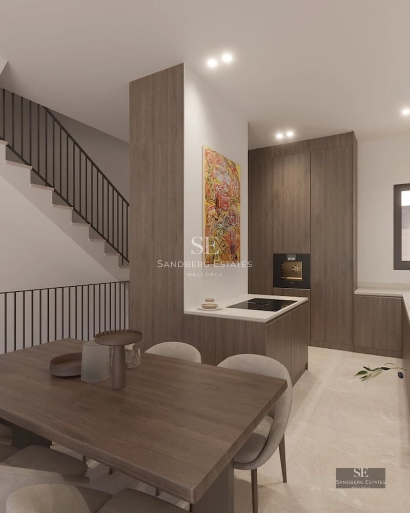 Spacious terrace with pool, sun loungers, panoramic views and modern furniture. Minimalist and elegant design.