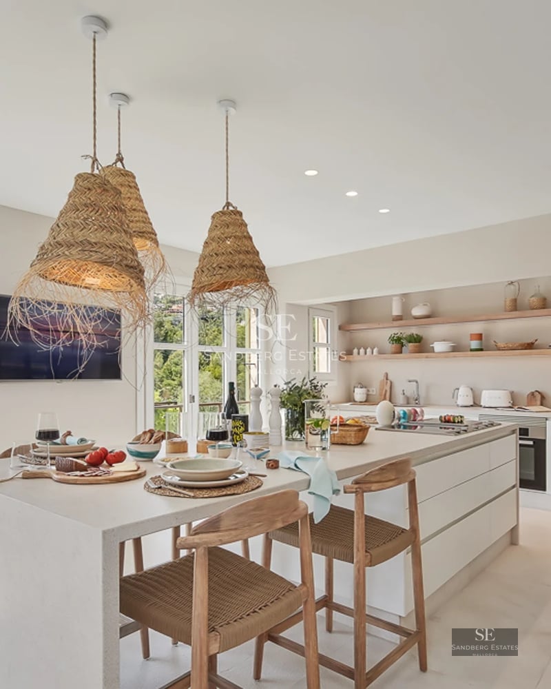 Exterior view of a modern villa with a pool. Minimalist architecture, large windows, lush garden, and elegant design.