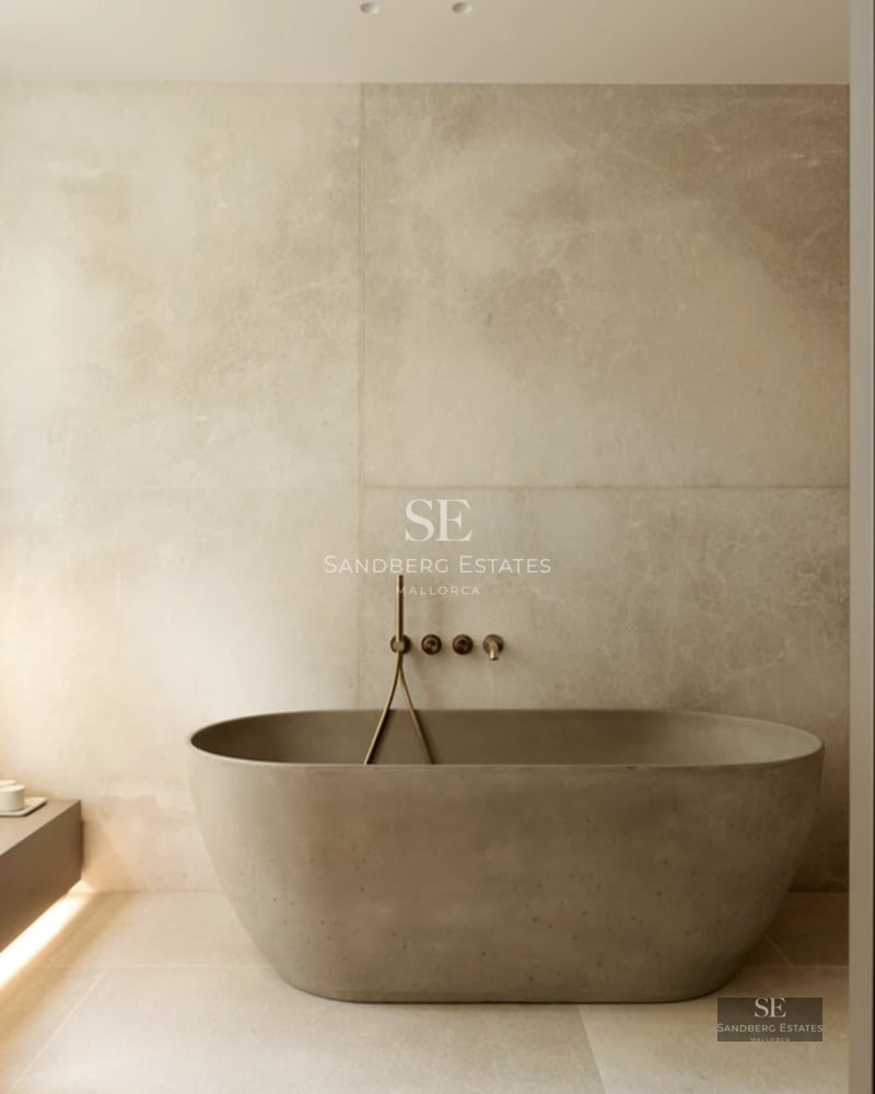 Exterior view of a modern villa featuring an infinity pool, lush garden, and expansive terraces. Minimalist architecture and elegant design.