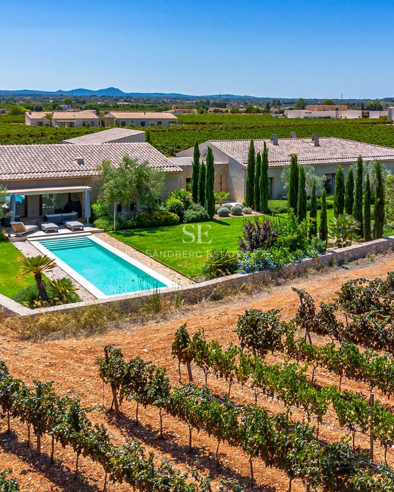 Panoramic view of a modern apartment with balcony, infinity pool, and stunning sea views. Minimalist and elegant design.