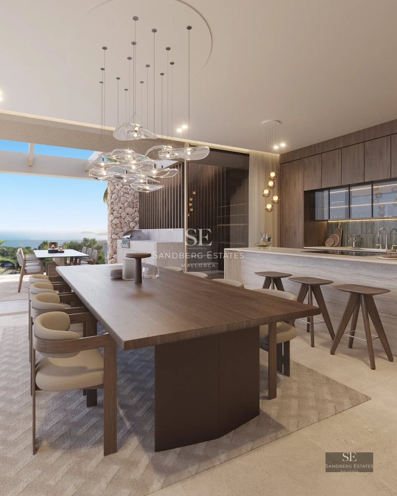 Spacious terrace with infinity pool and sea view. Modern design with elegant furniture and abundant natural light.