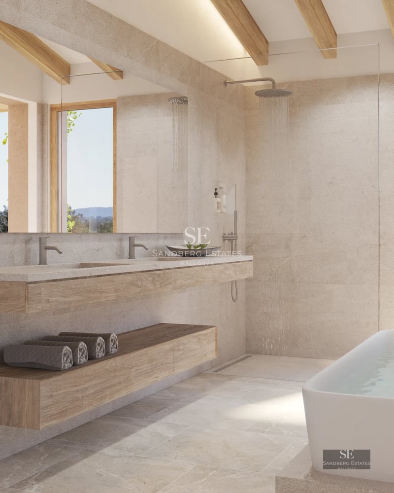 Exterior view of a modern villa with an infinity pool, expansive terraces, lush garden, and minimalist design.