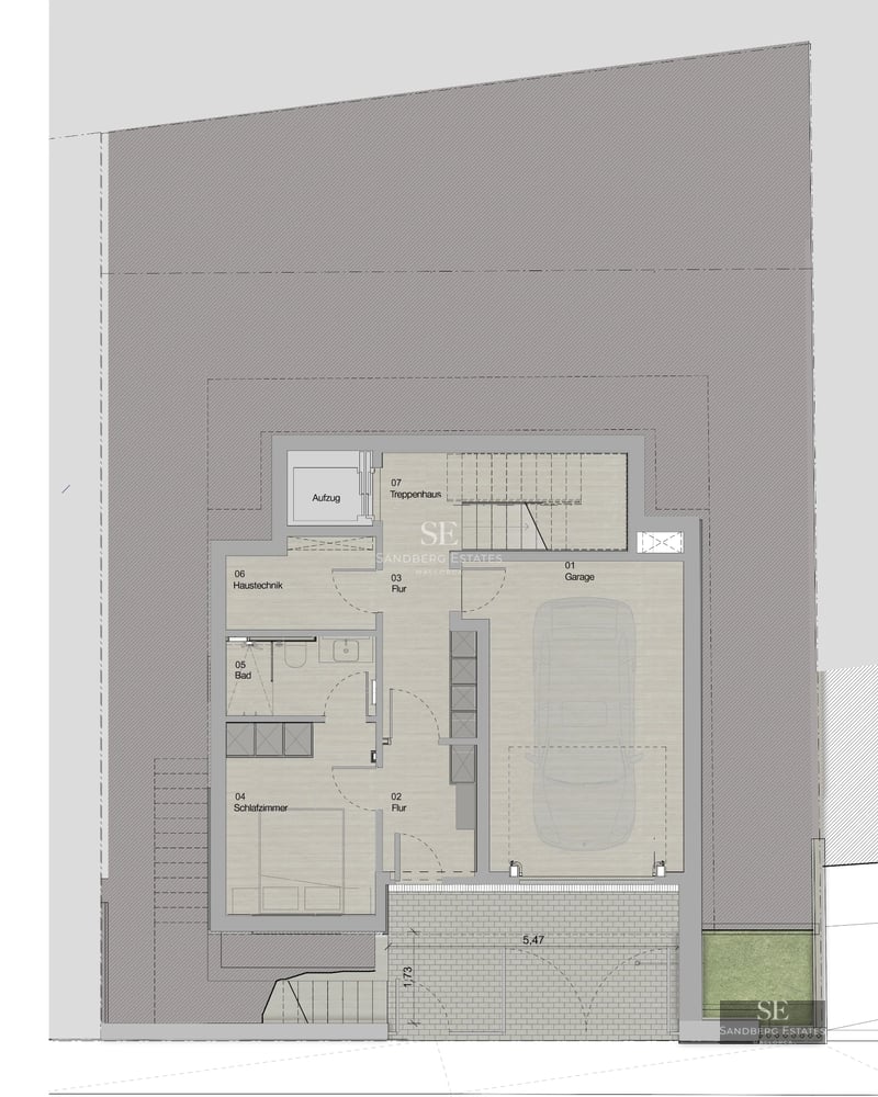 Bright living room with large windows overlooking the pool. Modern furniture, light wood floors, and direct access to the exterior. Minimalist design.