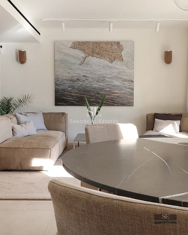 Spacious terrace with infinity pool and ocean views. Modern design, stylish outdoor furniture, and minimalist architecture.