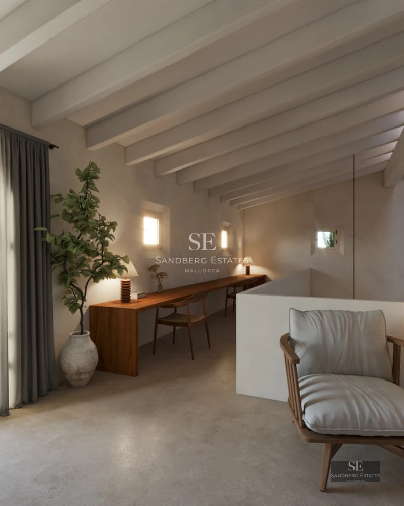 Exterior of modern villa with reflective pool, large terraces, lush vegetation, and clean architectural design.