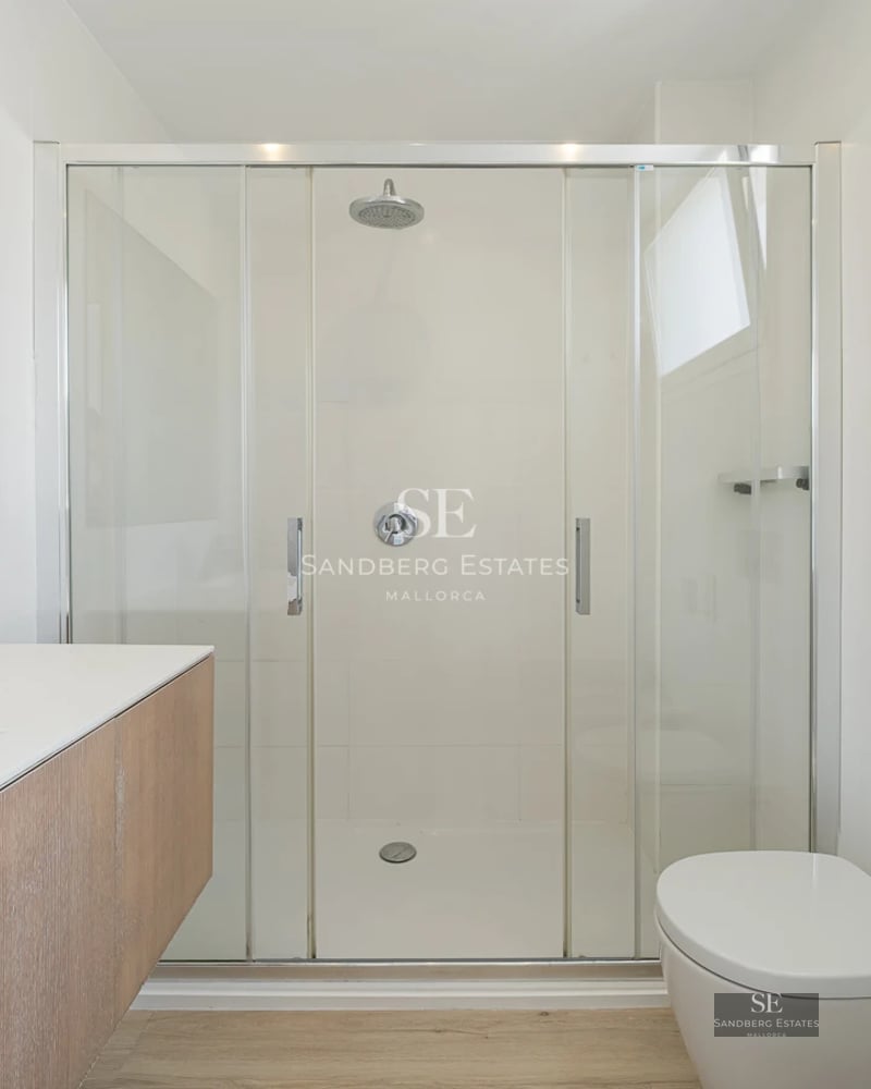 Exterior view of a modern house with infinity pool, lush garden and large terraces. Minimalist architecture and luxury finishes.