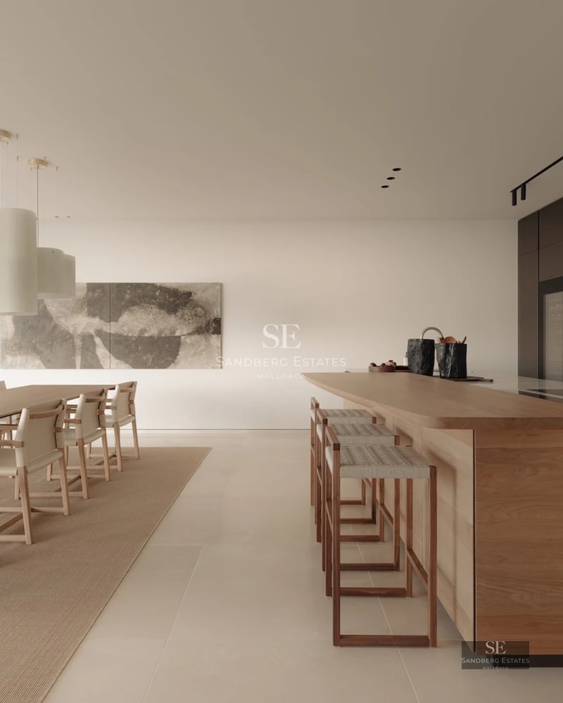 Spacious terrace with pool, sun loungers, and views. Modern design with glass fronts and elegant architecture. Luxurious outdoor space.