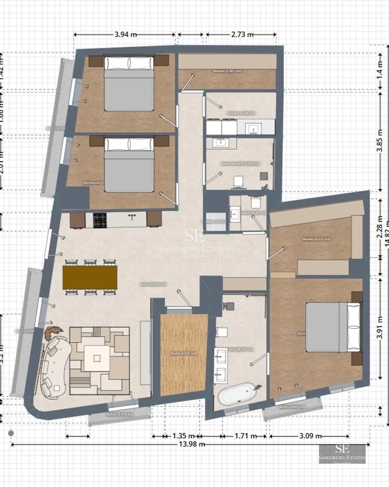 Spacious terrace with infinity pool, panoramic views, modern furniture, and lush garden. Ideal for relaxation and entertainment.