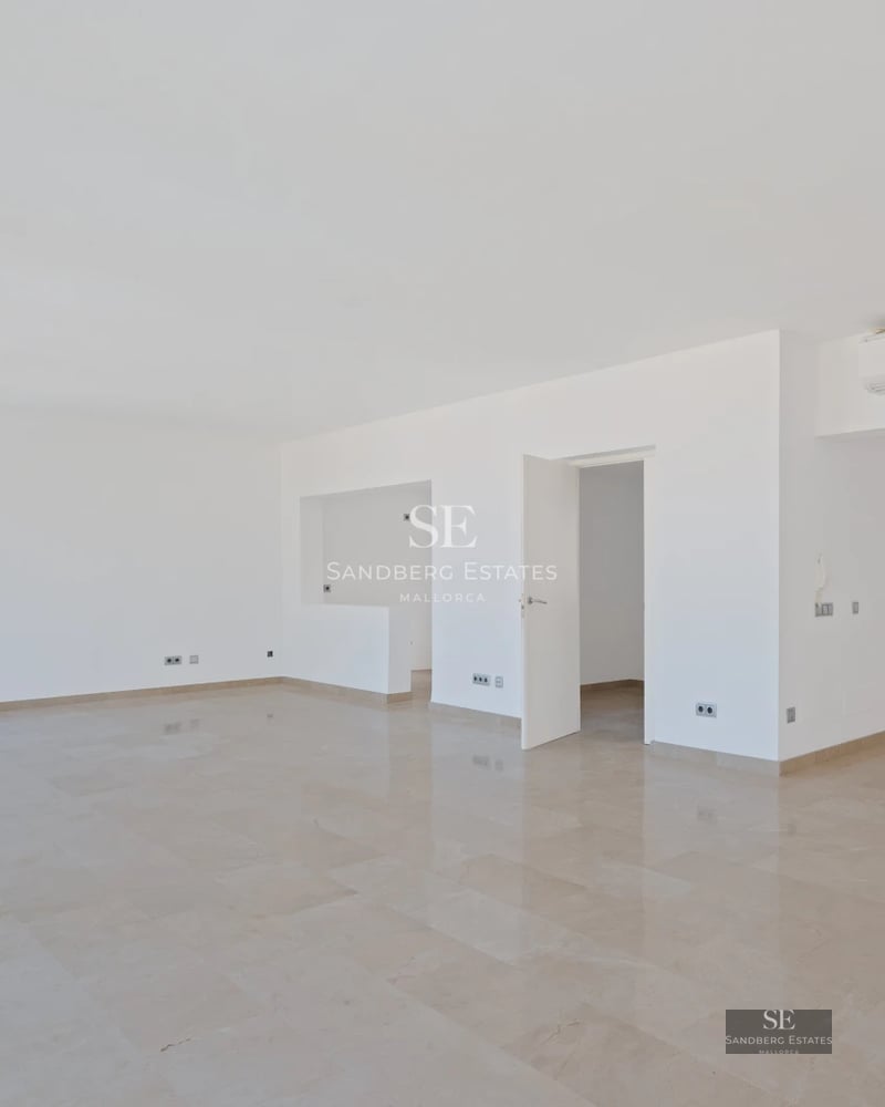 Exterior view of a modern villa with infinity pool, landscaped garden and spacious terraces. Minimalist design with clean lines and natural light.