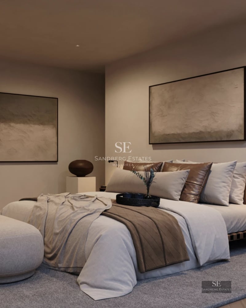 Bright living room with balcony and sea view. Modern decor, wooden floor and designer furniture. Ideal for relaxing and enjoying.