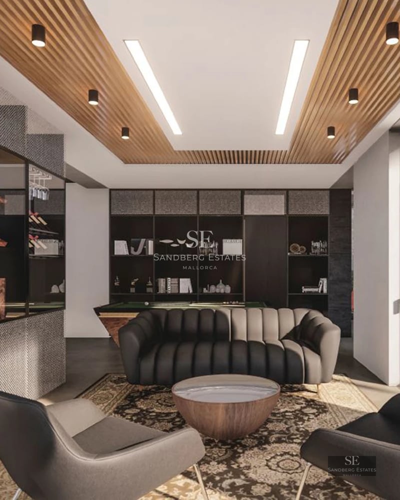 View of a luxurious villa with an infinity pool, lush garden, and modern architectural design. Expansive terraces and unobstructed views.