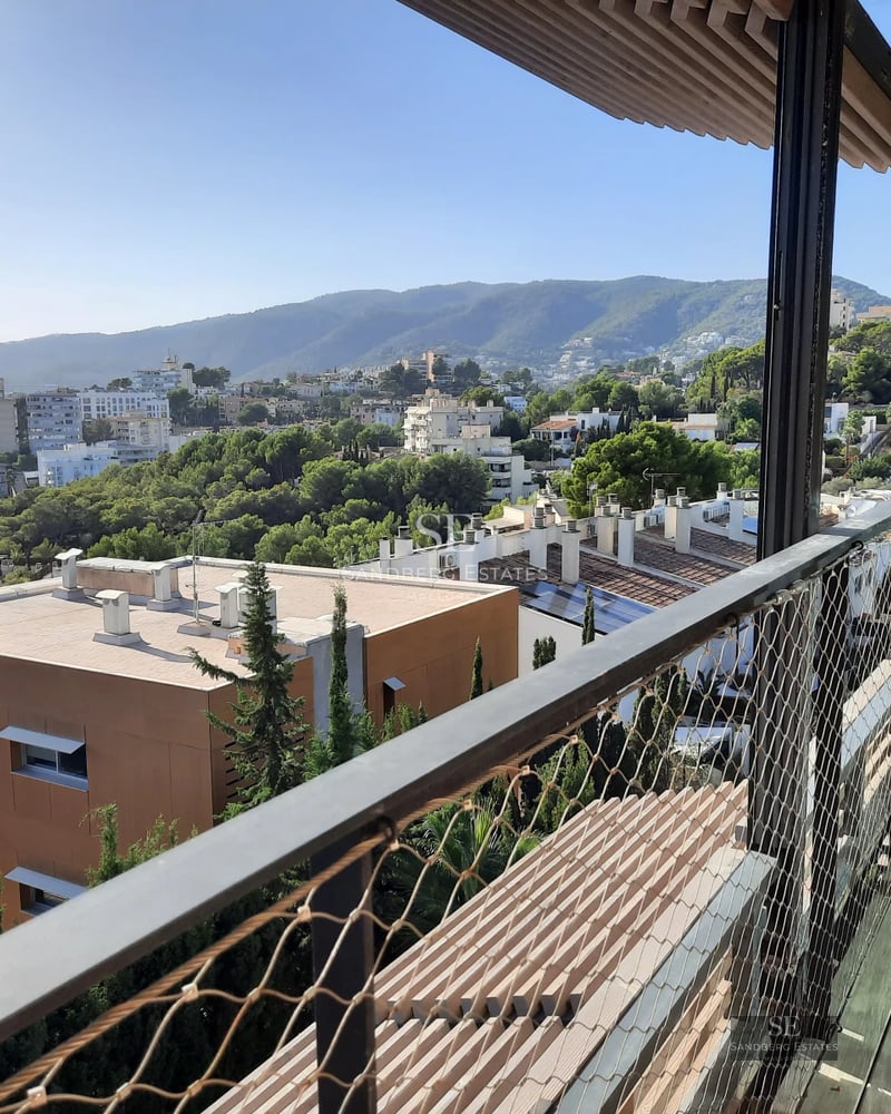 Exterior view of a modern villa with infinity pool, lush garden, and spacious terraces. Elegant and minimalist architecture.