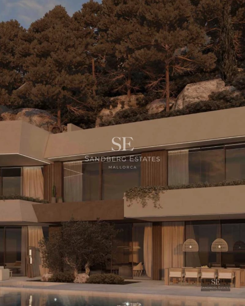 Expansive terrace featuring an infinity pool, sun loungers, and panoramic views. Modern design, clean lines, and elegant furnishings.