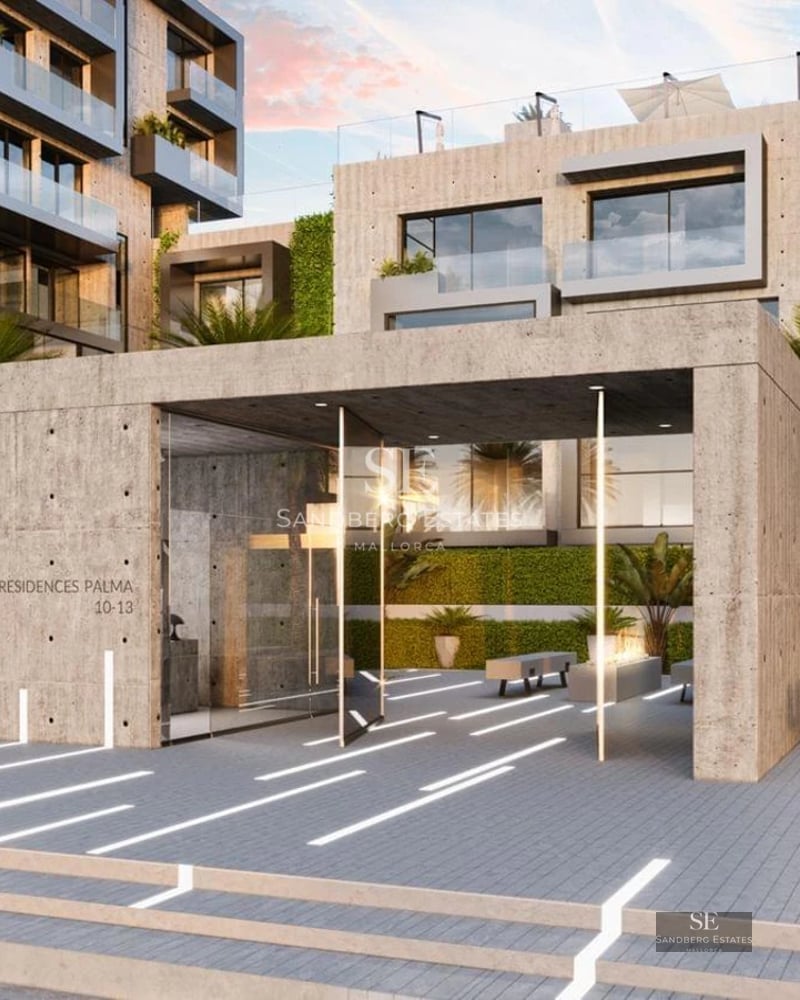 Exterior view of a modern villa with infinity pool, surrounded by lush gardens and minimalist architecture.