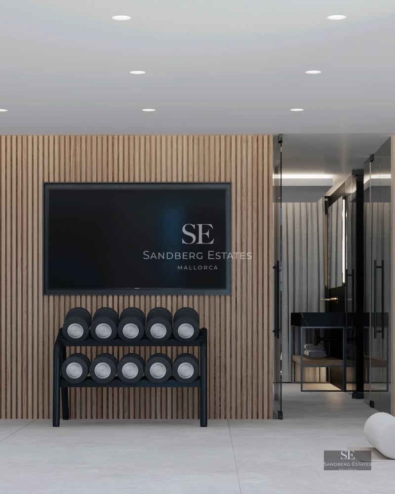 View of a modern villa with infinity pool, lounge chairs, and lush greenery. Minimalist architecture with large windows and spacious terrace.