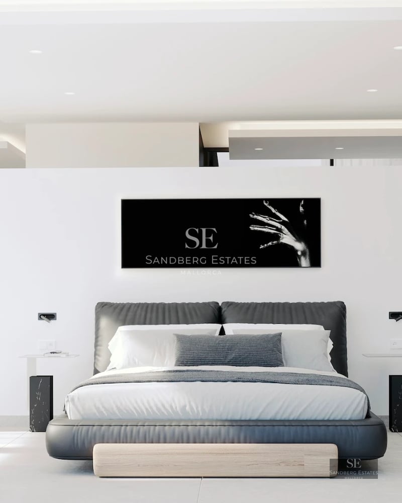 Image of a luxurious, modern house with a sparkling pool, spacious terrace, and lush garden. Minimalist architecture with large windows.