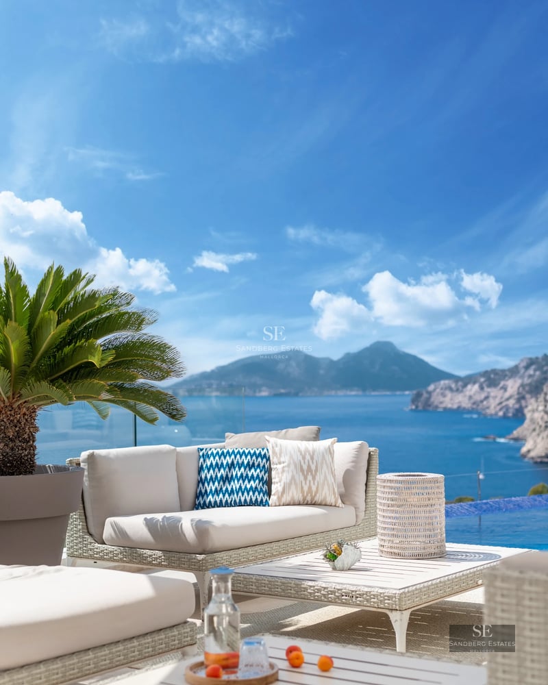 View of an elegant pool with terrace. Modern architecture, sun loungers, and lush greenery. Perfect for relaxation.