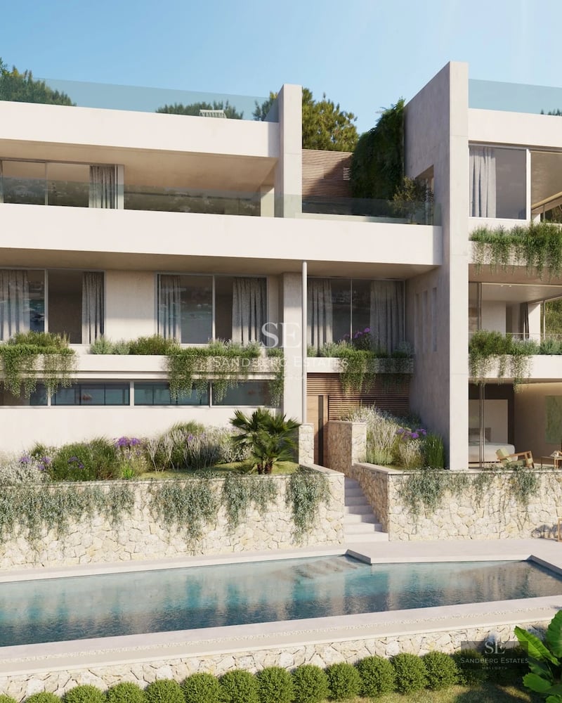 Spacious terrace with infinity pool, sea views, and modern furniture. Minimalist design with high-quality finish.