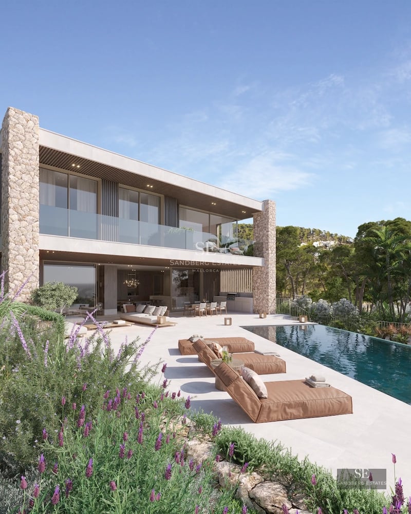 Expansive terrace with infinity pool and panoramic sea views. Modern design, elegant outdoor furniture.