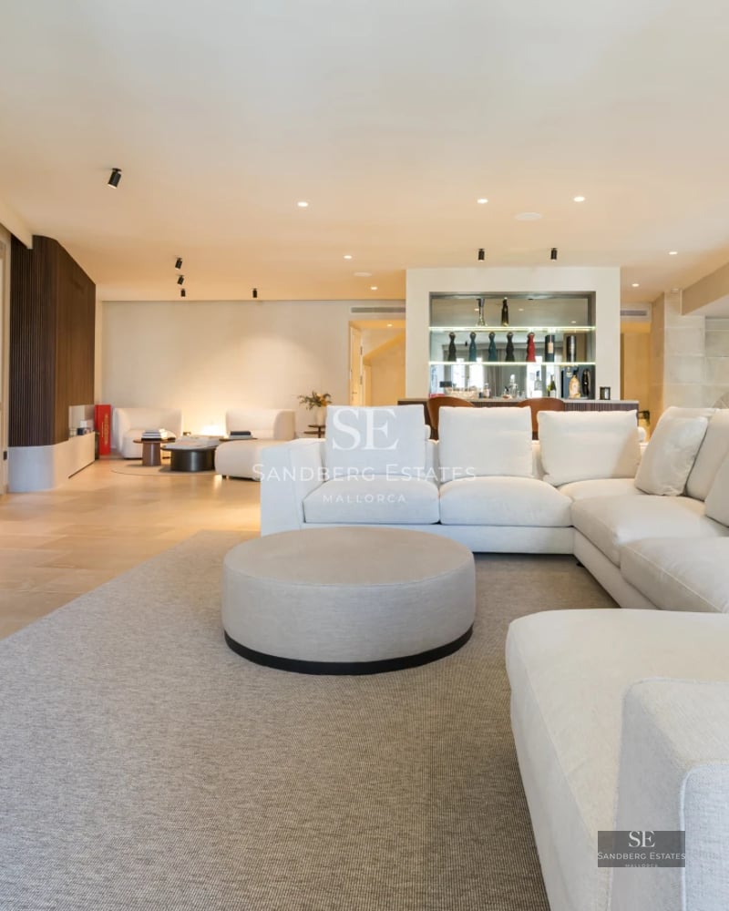 Exterior view of modern villa with pool, garden, and terrace. Minimalist architecture, large windows, and manicured landscaping.